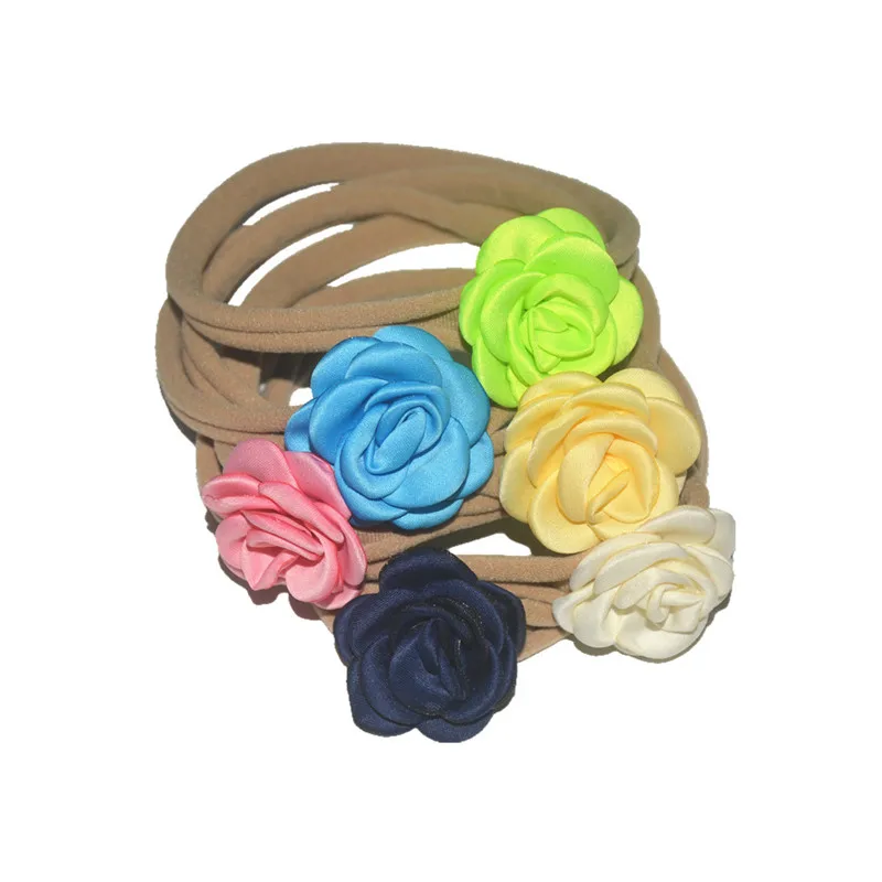 

20pcs /lot Nude / Tan color nylon elastic flower headband large hairbands for children and adults hair accessories