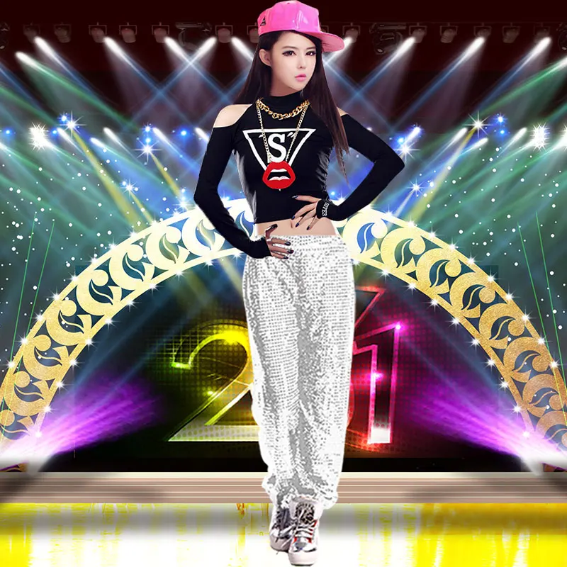 Корейский Новый женский хип хоп блестки Сценические костюмы для выступления
