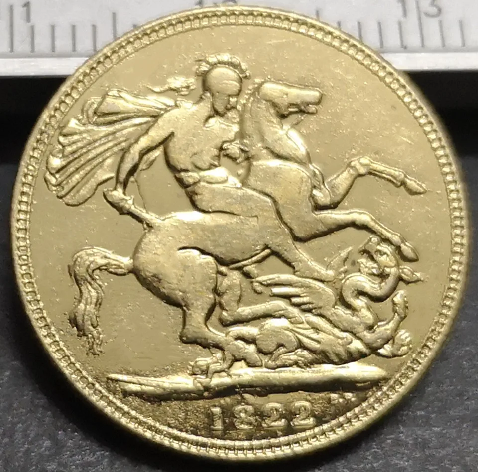 1822 United Kingdom 1 Sovereign - George IIII .9999 pure Gold Plated Copy Coin | Дом и сад