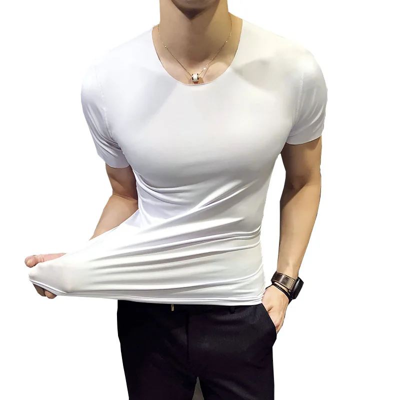 2018 Summer Men's Ice Modal Seamless T-shirt Casual Slim Fashion Brand Short-sleeved Breathable O-neck | Мужская одежда