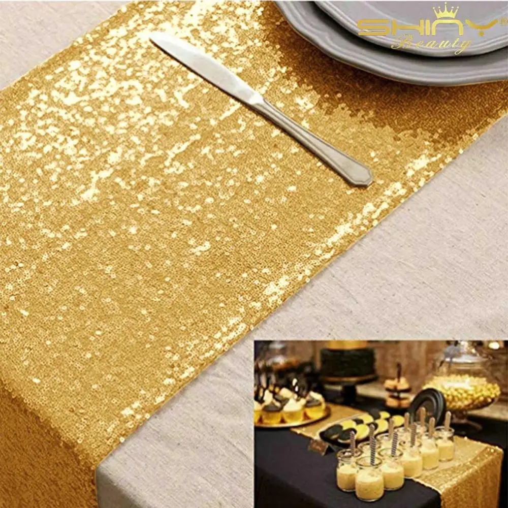 Gold 30*275 см золотые блестки для свадебных торжеств полиэстер/Нейлоновая Ткань Скатерть для отеля Золотая икона украшения банкета-80620 - Цвет: Gold