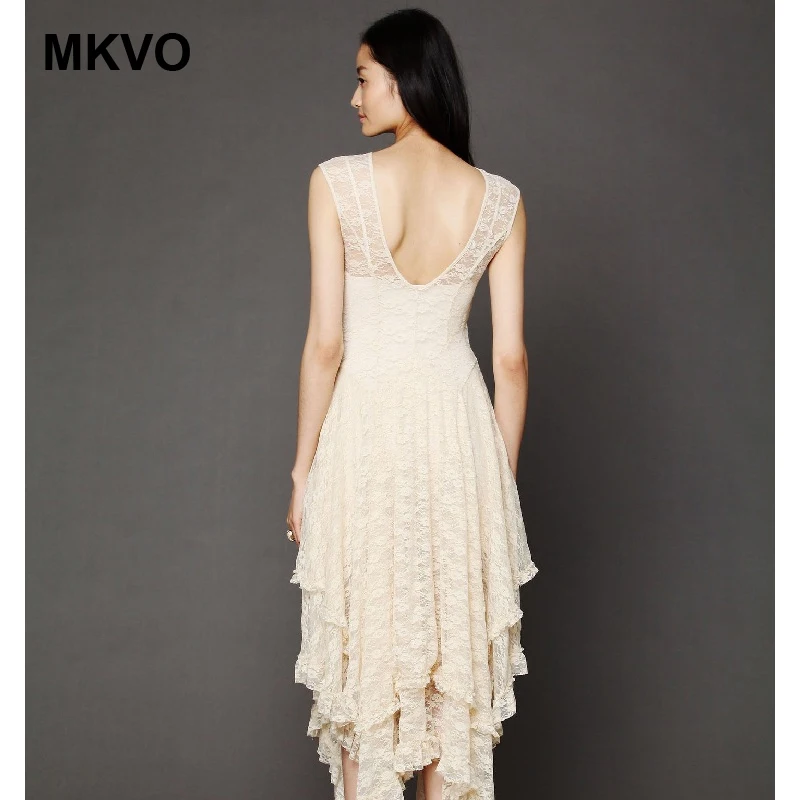 2019new асимметричное кружевное сексуальное длинное платье без рукавов Бандажное