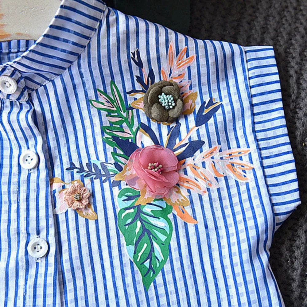 Одежда для маленьких девочек полосатая рубашка с цветочным принтом и короткими