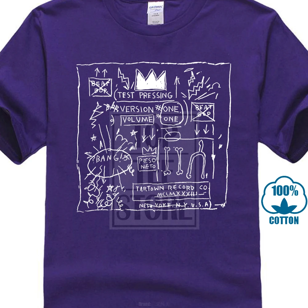 Фиолетовый Новые популярные джинсы Michel Basquiat Crown Warhol мужские черные футболки Размер S 3Xl - Цвет: Фиолетовый