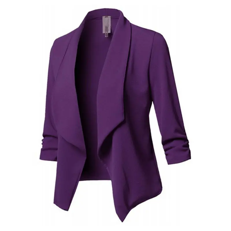 Womens Three-Quarter Sleeve Office Lapel Coat Open Front Cardigan Jacket Solid W729 | Женская одежда