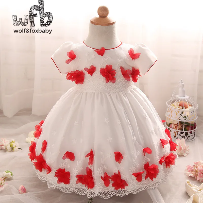 Розничная продажа От 0 до 2 лет платье принцессы с короткими рукавами и кружевной