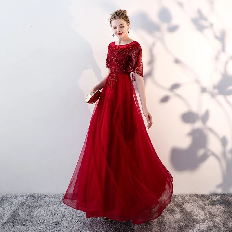 SSYFashion новый элегантный цвета красного вина кружева вечернее платье невесты