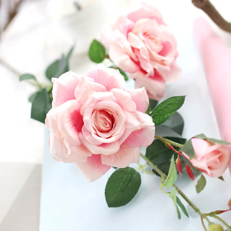 3 головки/букет шелковая чайная роза Высококачественный искусственный цветок