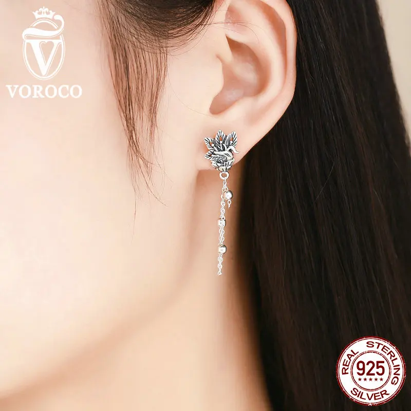 Серьги подвески VOROCO VSE020 женские из серебра 925 пробы изысканные длинные висячие