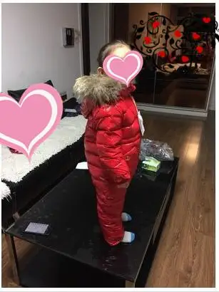 Детские комбинезоны с длинными рукавами для русской зимы для девочек-30, зимняя одежда для малышей с 80% утиным пухом, зимний комбинезон, Детский комбинезон для улицы - Цвет: Красный