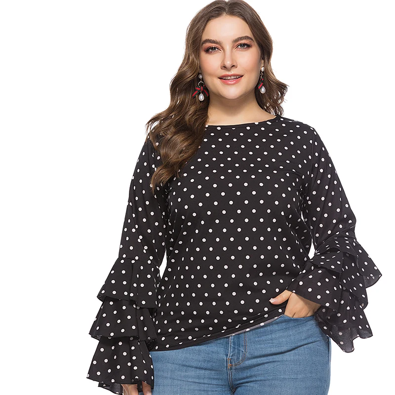 LALAIKAI плюс Размеры XL 2XL 3XL 4XL 5XL 6XL в горошек футболка Для женщин с длинным рукавом