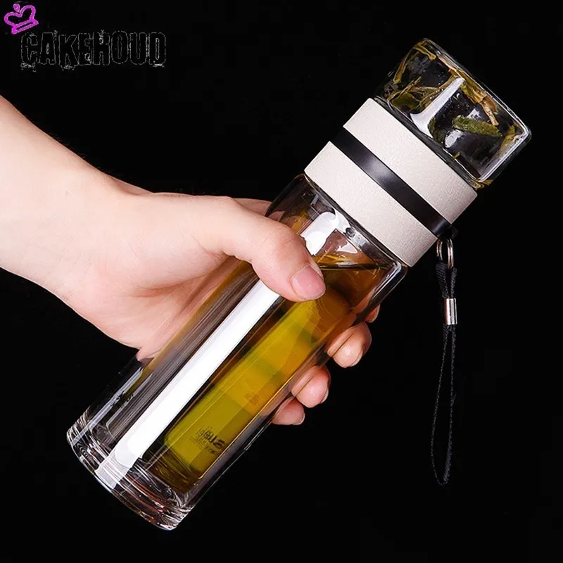 450ml Creative Crystal Glass Bottle Double Vacuum Flask Tea Cup with Stainless Steel Filter Winter Sports Water | Дом и сад