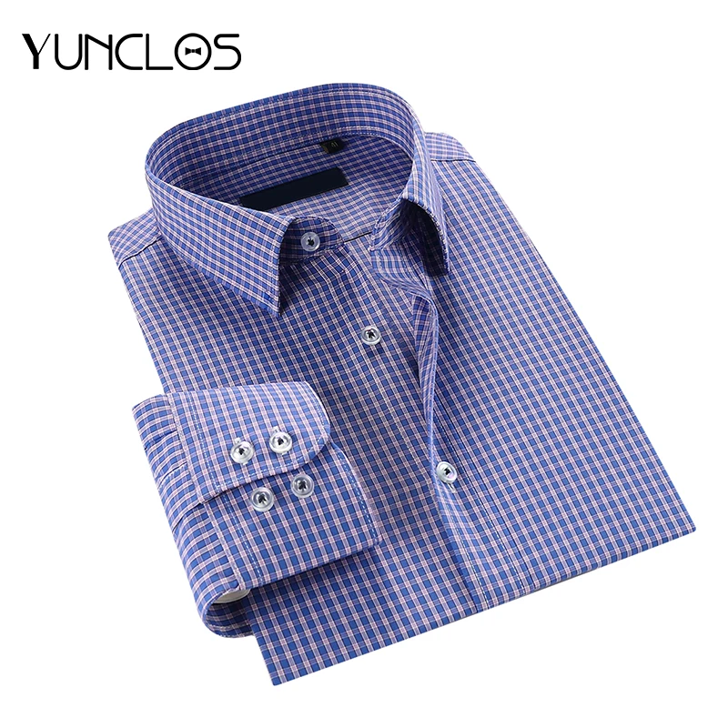 YUNCLOS клетчатые мужские рубашки с длинным рукавом и отложным воротником Camisa Masculina