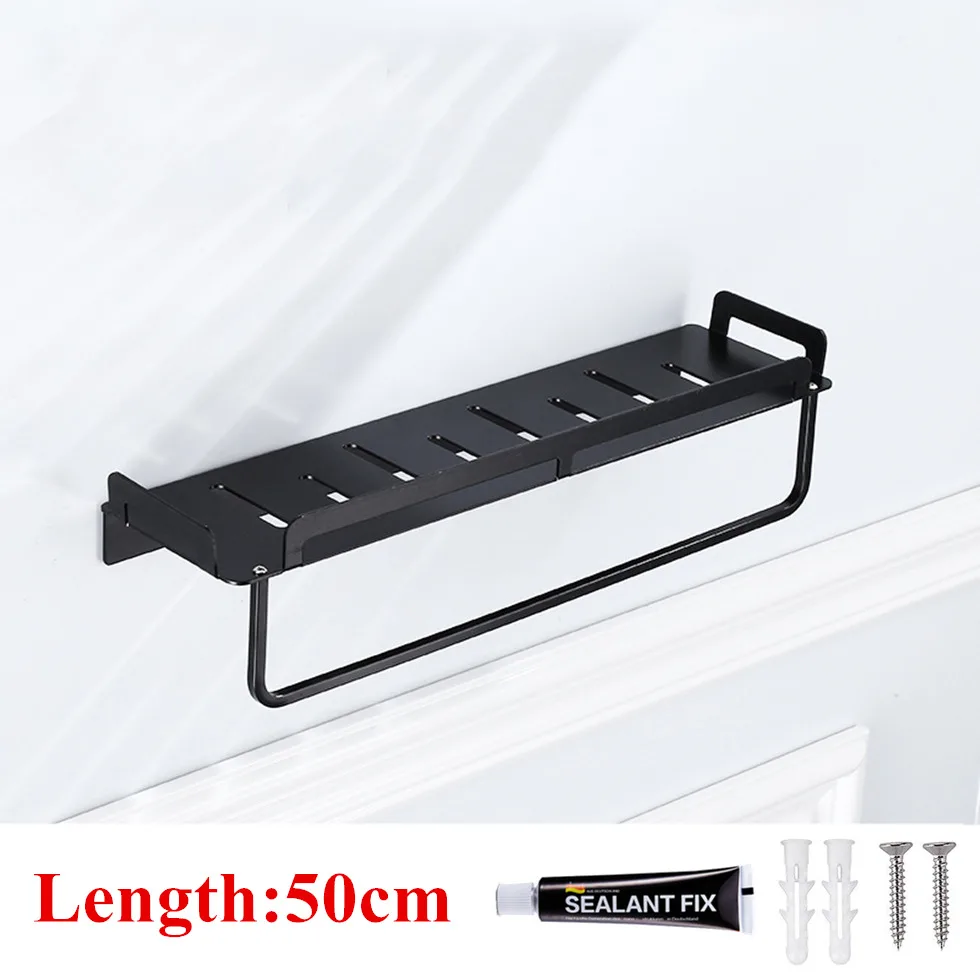 Length 50cm BAR Аксессуары для ванной комнаты кулон набор черная полка душ Caddy алюминиевая стойка с полотенцем Бар волосы сухой держатель для ванной Аксессуары для хранения - Цвет: Length 50cm BAR