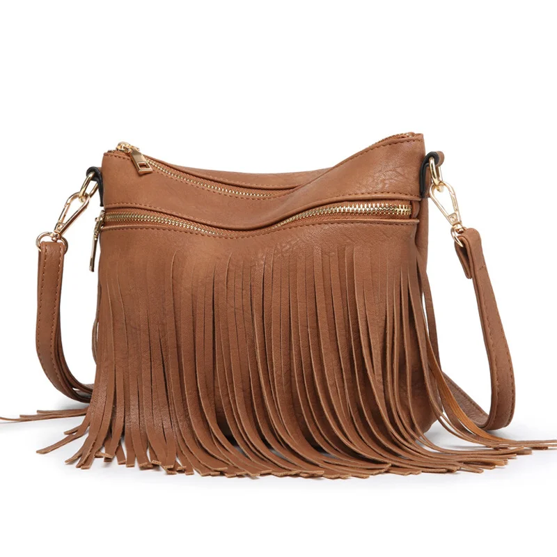 

Gina Tang PU Leather Crossbody bags for women 2019 bag new elegant shoulder bag Women Tassel Multi Pocket Tote Purse Handbag