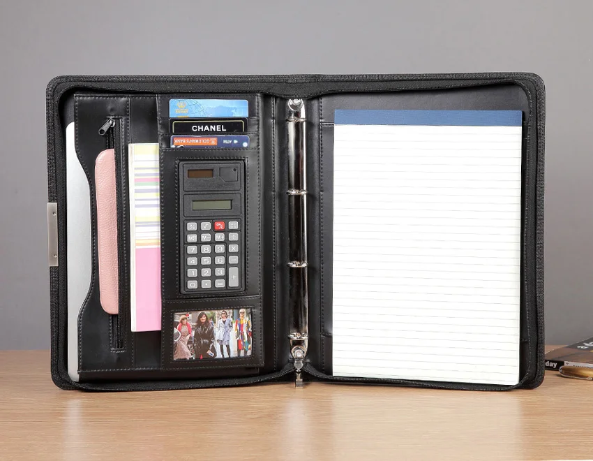 A4 кожаная папка для файлов портфель на молнии портфель A4 padfolio бизнес сумка менеджера кольцо связывающее с металлическим декоративным листом 448A