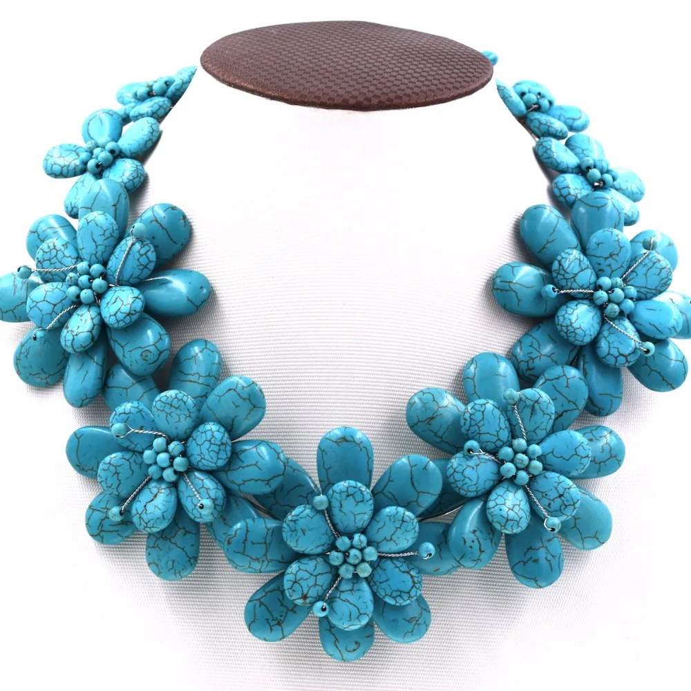 Jewelry Luxury Bib Bauble Necklace 36&quot blue Flowers wrap necklaces | Украшения и аксессуары