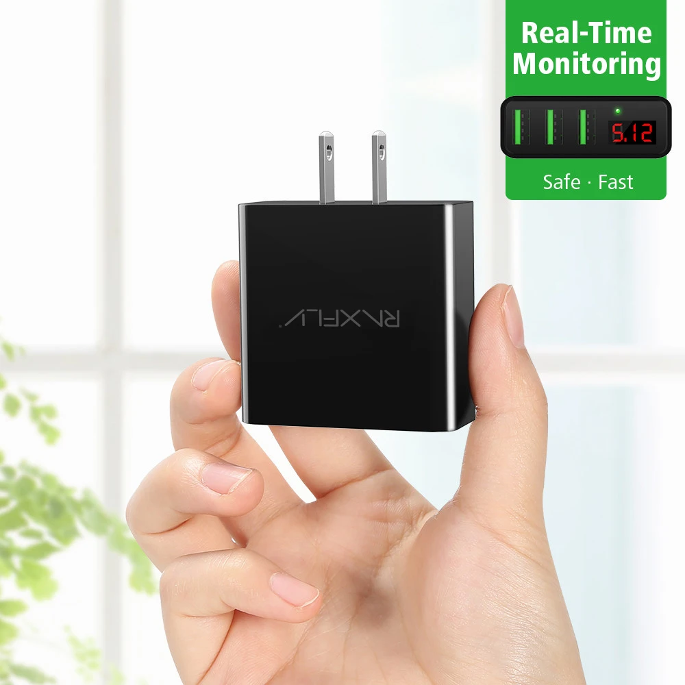 RAXFLY 3 порта USB зарядное устройство для iPhone 7 6 телефона 5 в 3A светодиодный дисплей