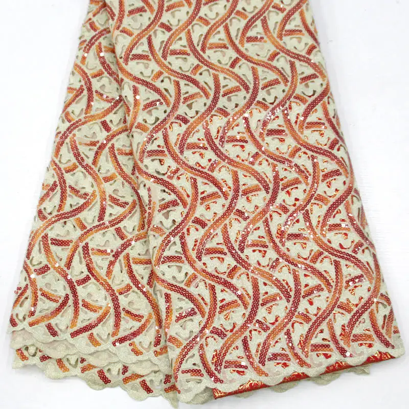 

2018 New hand-cut African Lace Fabric African Swiss Lace Fabric Rich sequins and stones 5 yards / much