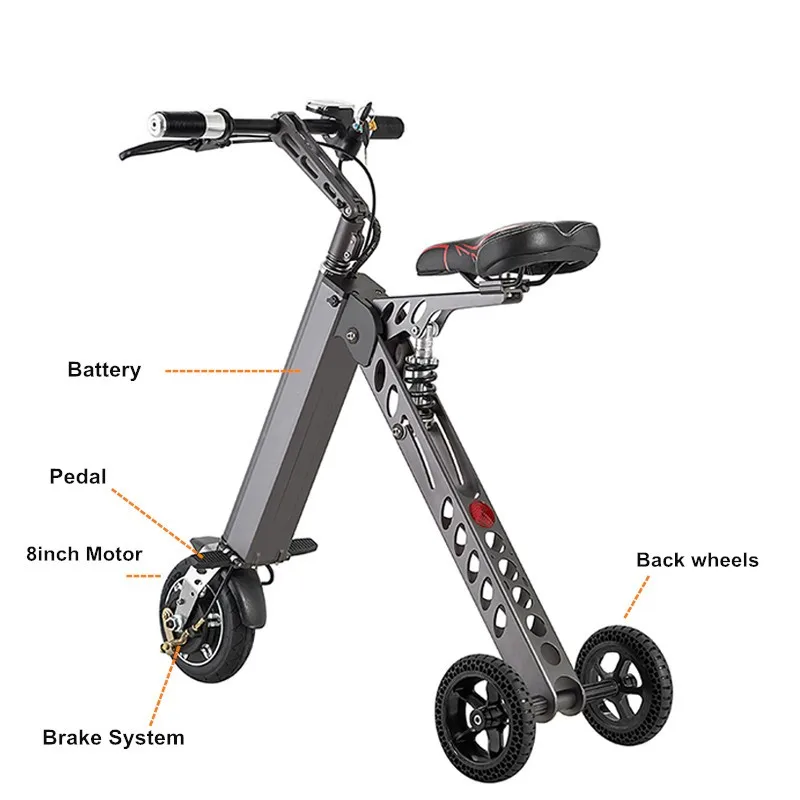 Электрический велосипед 3 колеса электрический скутер Ebike 36 V 300 W мини складной +