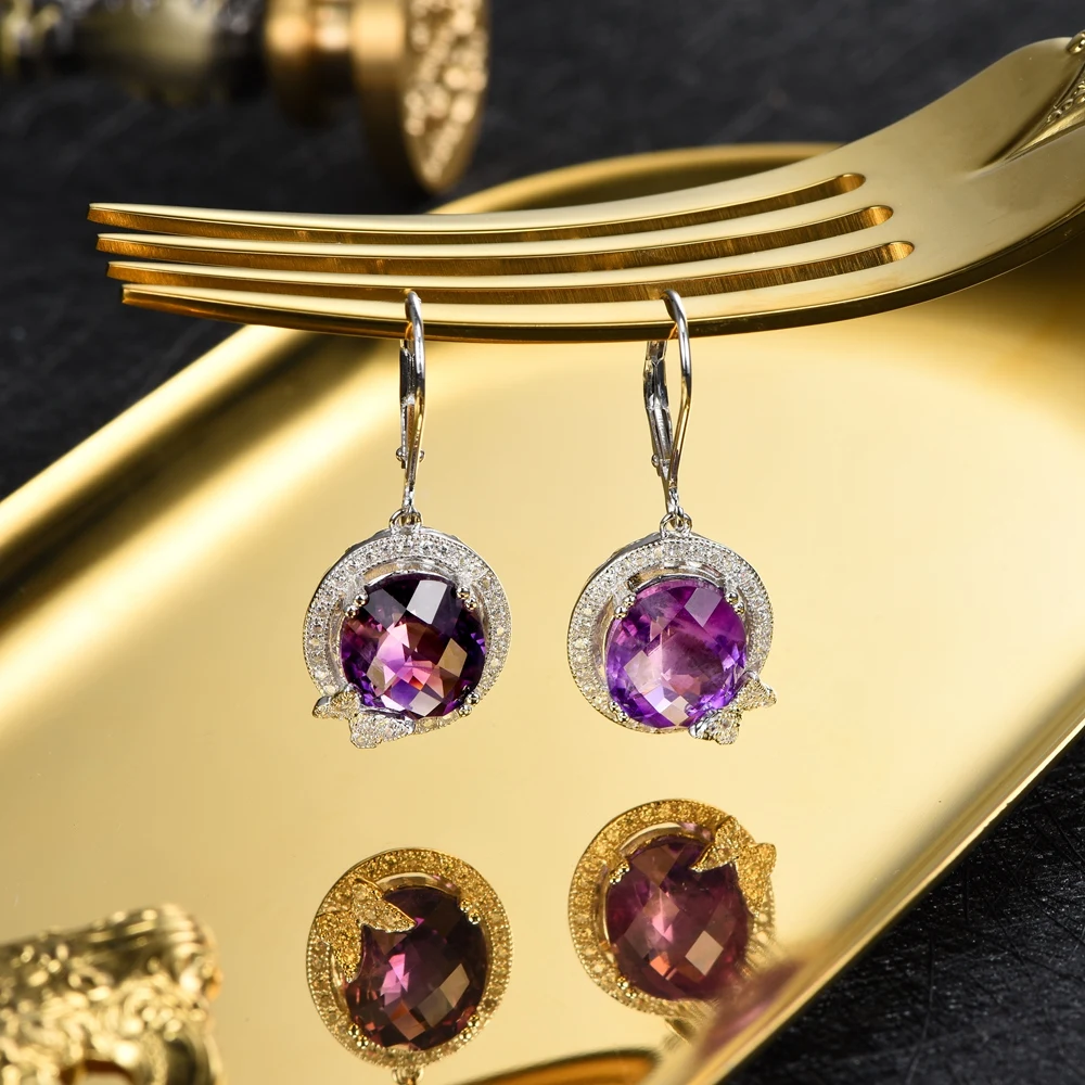 L& zuan 9.42ct натуральный аметист серьги для женщин Настоящее 925 пробы серебряные Роскошные серьги фиолетовые камни ювелирные изделия Рождественский подарок