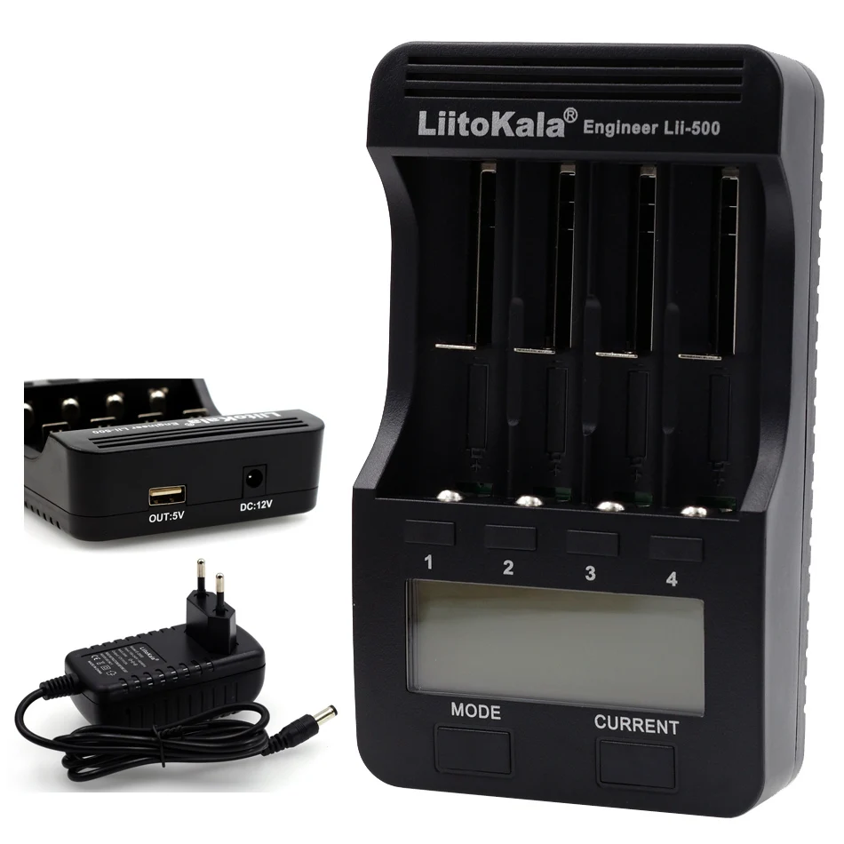 Lii-500 and Adaper Умное устройство для зарядки никель-металлогидридных аккумуляторов от компании LiitoKala: Lii-S6 Lii-PD4 Lii-500 зарядное устройство 18650 6-слот проигрывателя-полярности для обнаружения 18650 26650 21700 32650 AA AAA батареи - Цвет: Lii-500 and Adaper