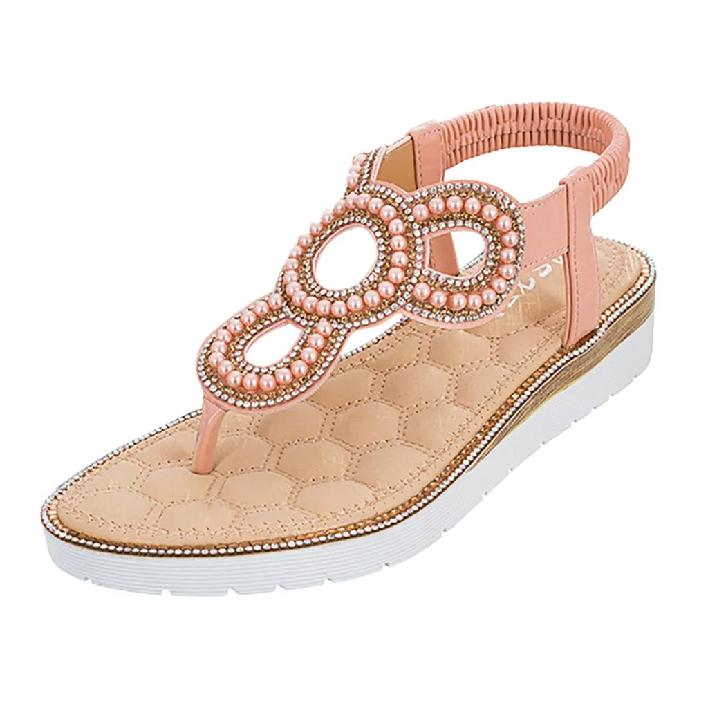 Сандалии SAGACE женские на плоской подошве богемные пляжные босоножки с бусинами