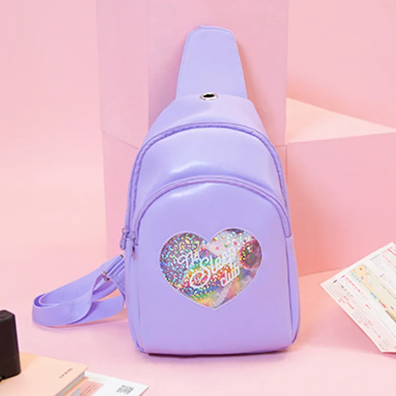 Kawaii поясная сумка для девочек женская наплечная PU Голограмма мини рюкзак