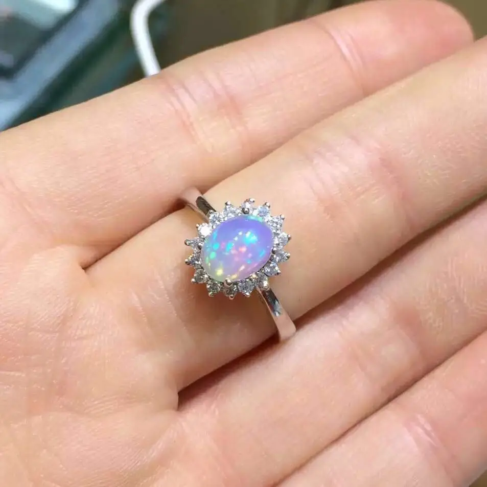 Platinum plated Натуральный опал, женские кольца, меняющие цвет огня, загадочный, серебро 925, регулируемый размер - Цвет камня: Platinum plated