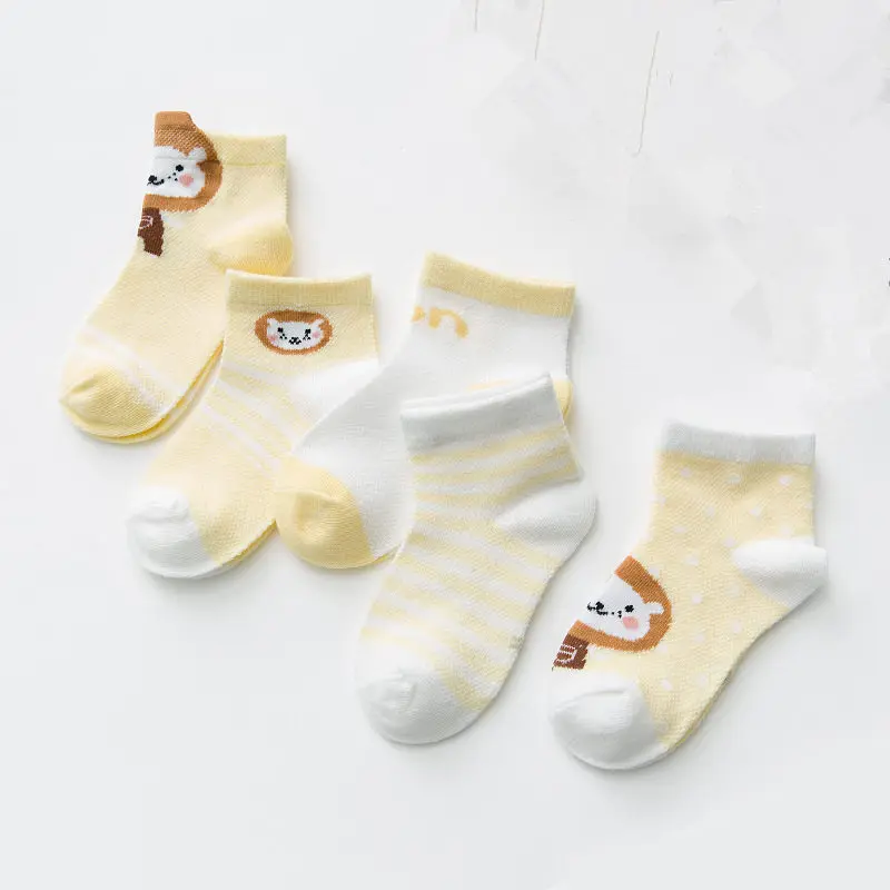 Yellow lion 5 пар/упак. детские носки летние сетчатые хлопчатобумажные колготки для новорожденных, детские носки, одежда для малышей, аксессуары - Цвет: Yellow lion