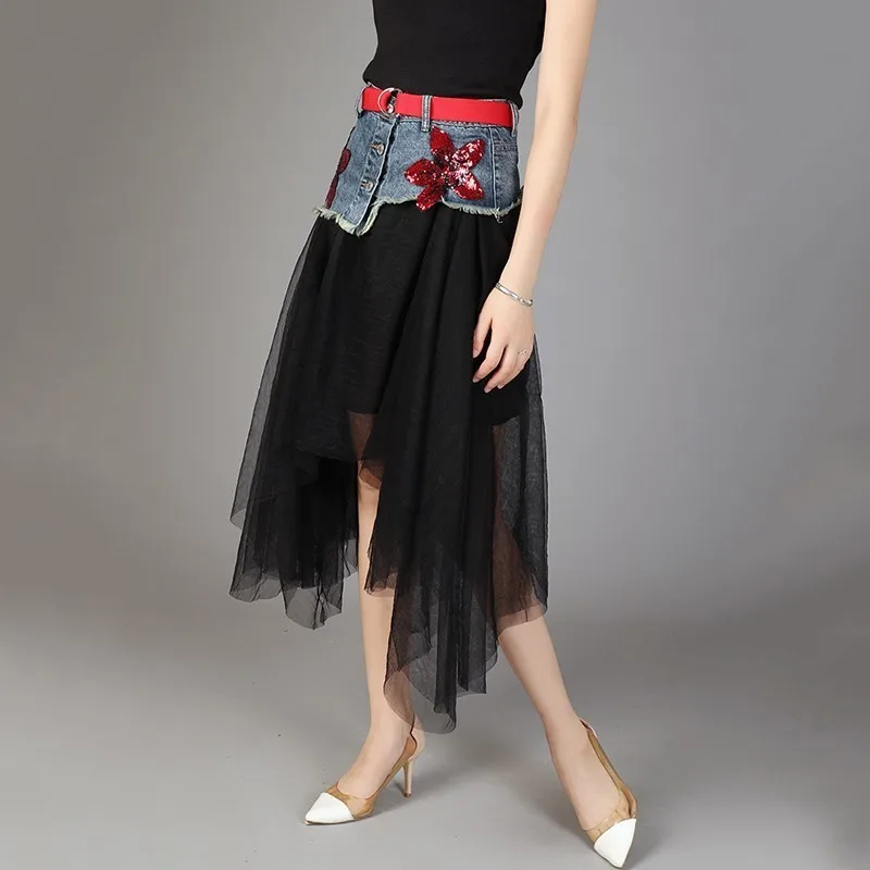 Женская сетчатая юбка пачка TWOTWINSTYLE летняя повседневная с блестками и