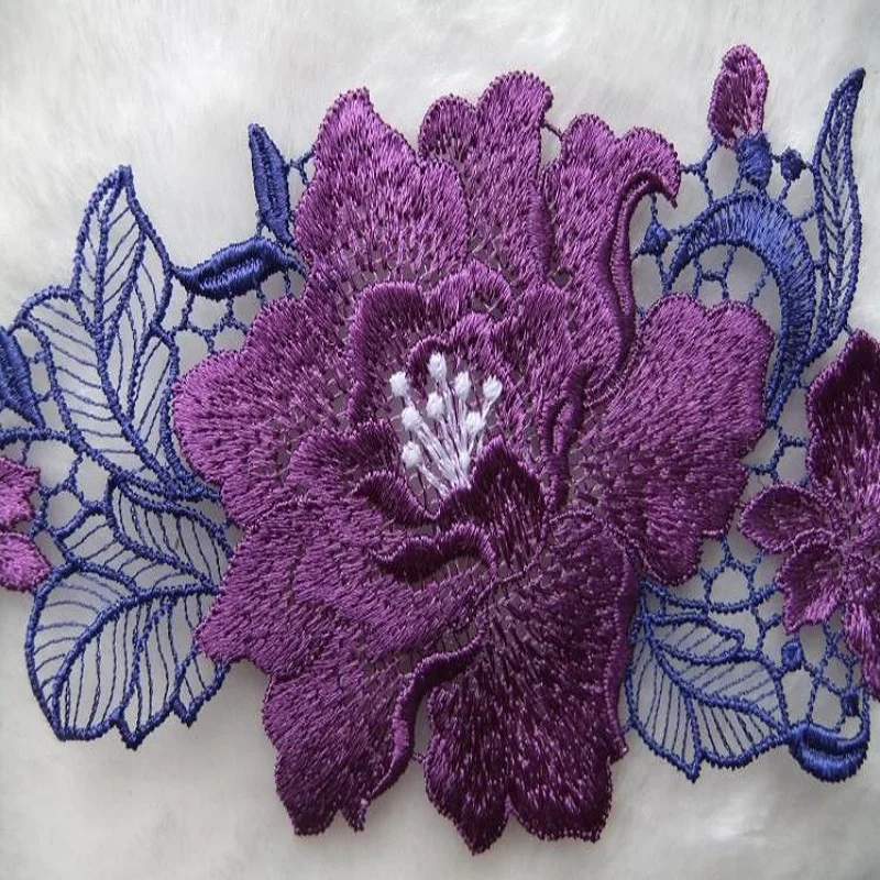 Somelace (1 шт./лот) блестящая шелковая вышивка большое красное ~ фиолетовое цветочное