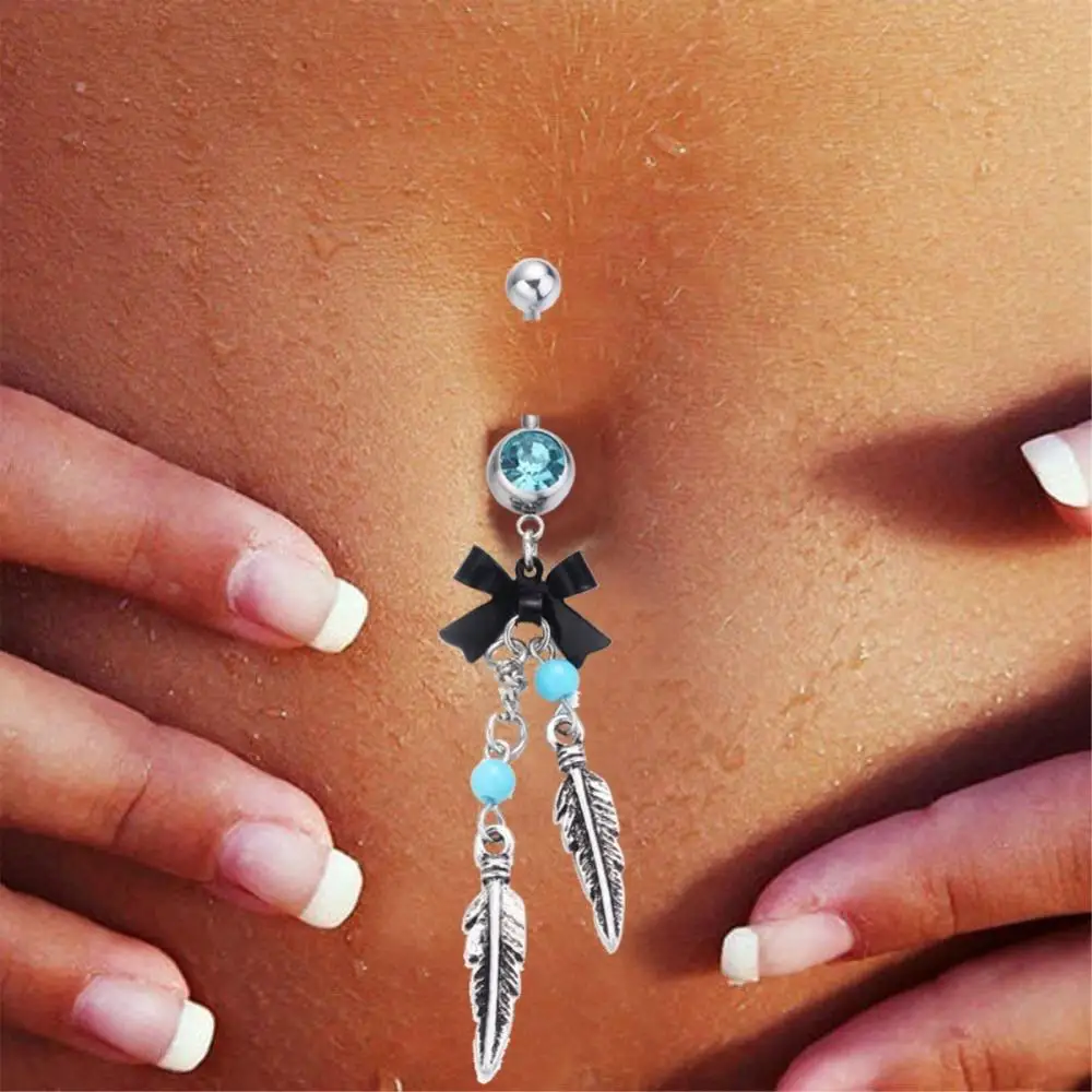 

Charming Feather Bead Dangle Navel Piercing Belly Button Nail Ring Sexy Body Drop Jewelry