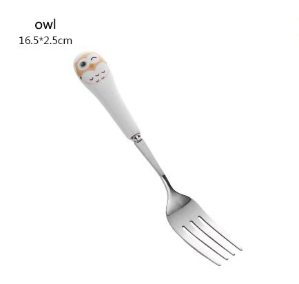 owl 1 шт. мультяшная Милая вилка из нержавеющей стали с длинной ручкой ложка для перемешивания фруктов Вилка, кофейная ложка керамическая ручка - Цвет: owl