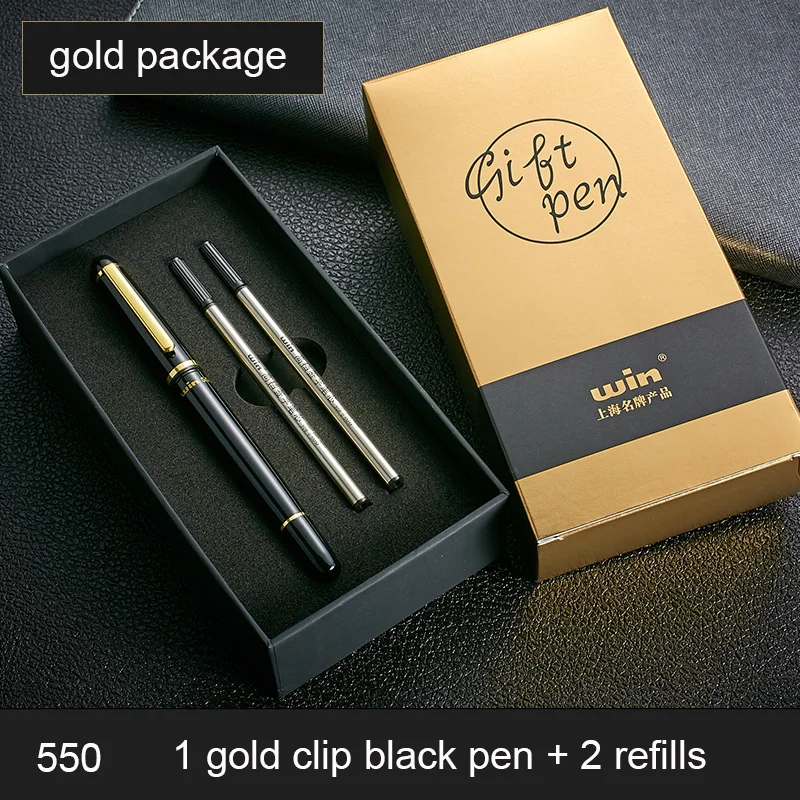 gold clip and refill Набор подарочных шариковых шариков с шариками и шариками, изысканная точка 0,5 мм, черные чернила, металлические черные, белые, красные, деловые офисные ручки для мужчин и женщин - Цвет: gold clip and refill