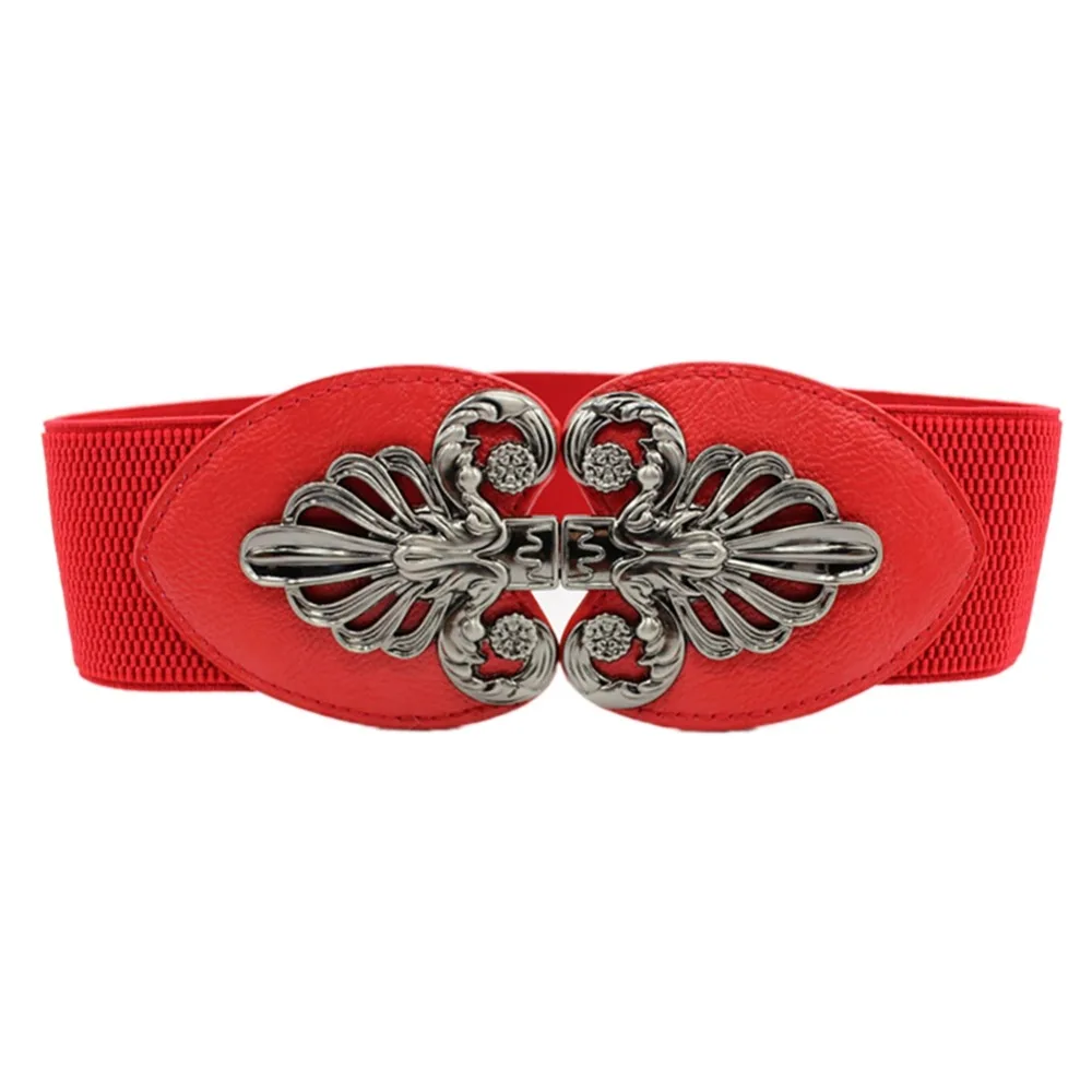 New Vintage Design Belt For Women Diamond Buckle Wide Elastic Stretch Waist Female PU Leather Fashionable | Аксессуары для одежды