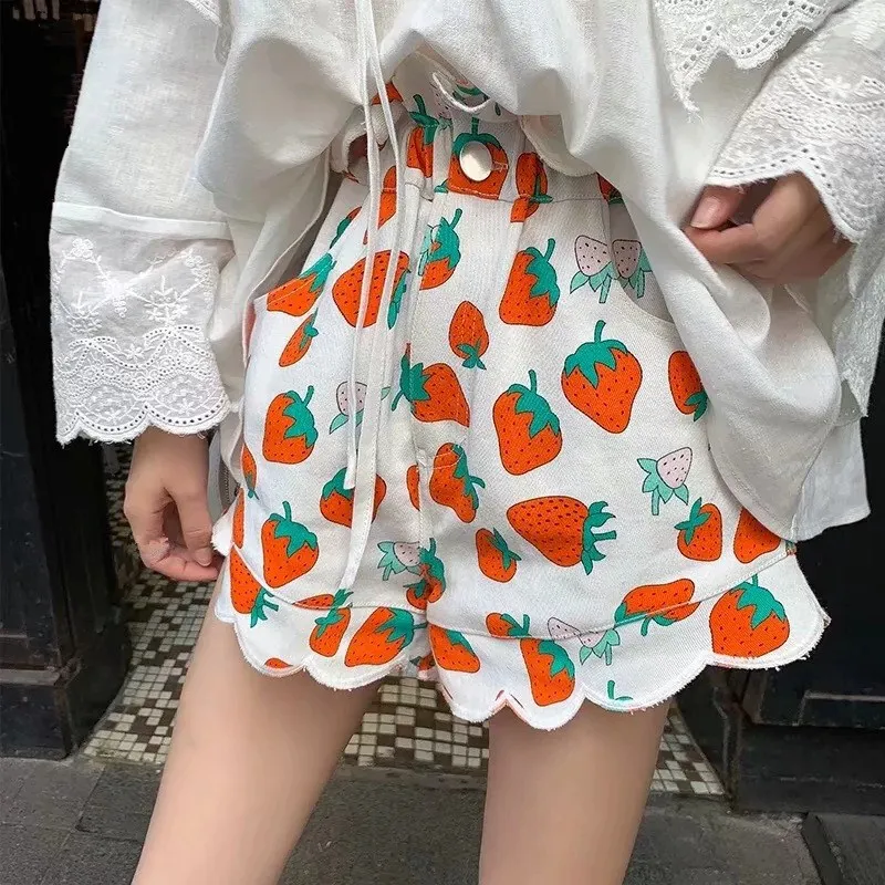 Женские джинсовые шорты с принтом клубники летние высокой талией 2019|Женские