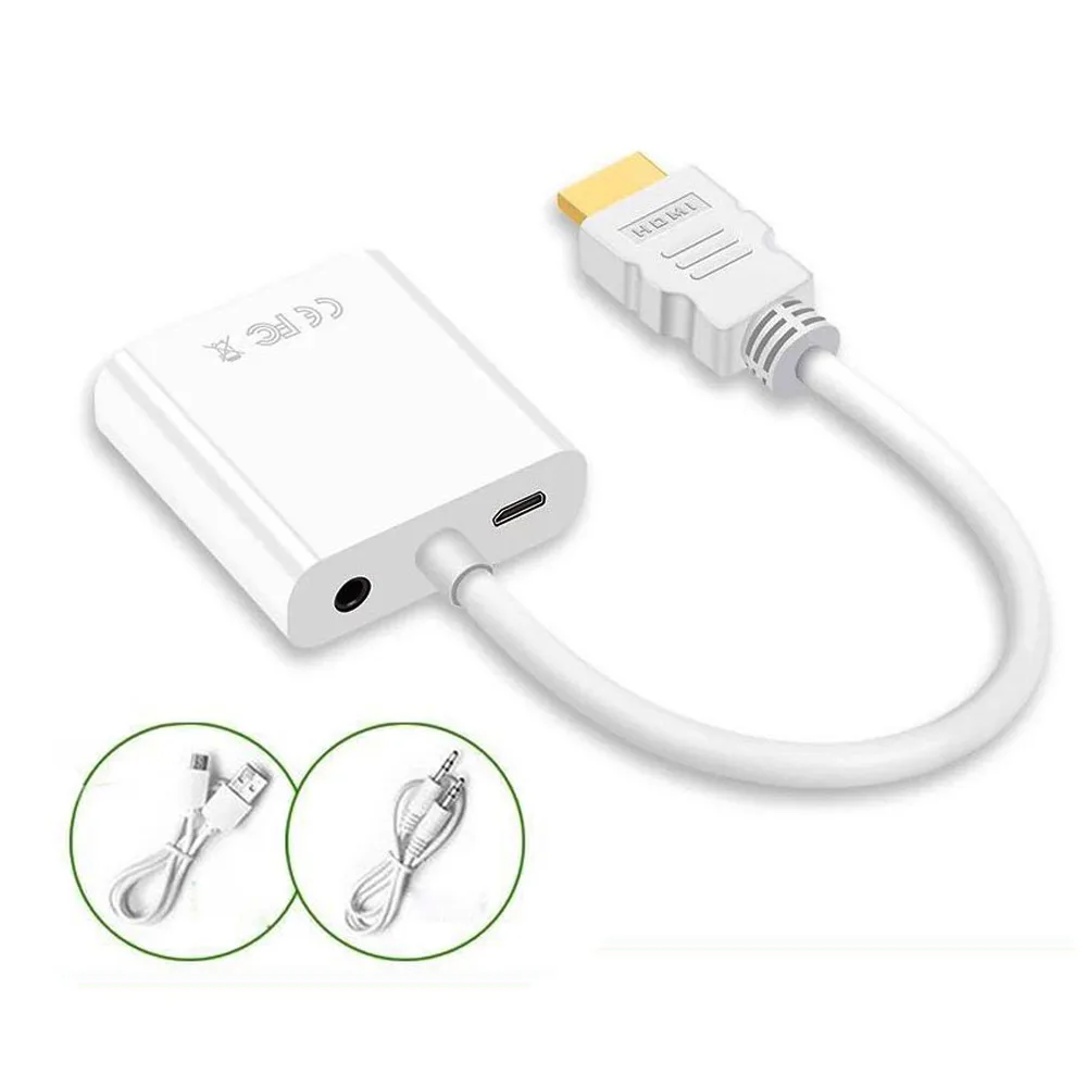 1080P HDMI в VGA адаптер мужской на Женский конвертер цифровой аналоговый видео 3,5 мм разъем аудио адаптер для PS4 ноутбук PC проектор - Цвет: add Audio Power Wire