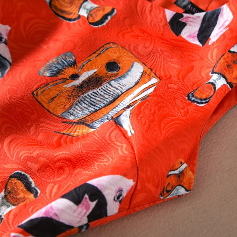 Платье без рукавов с принтом милых Рыбок Осеннее милое мини-платье высоким