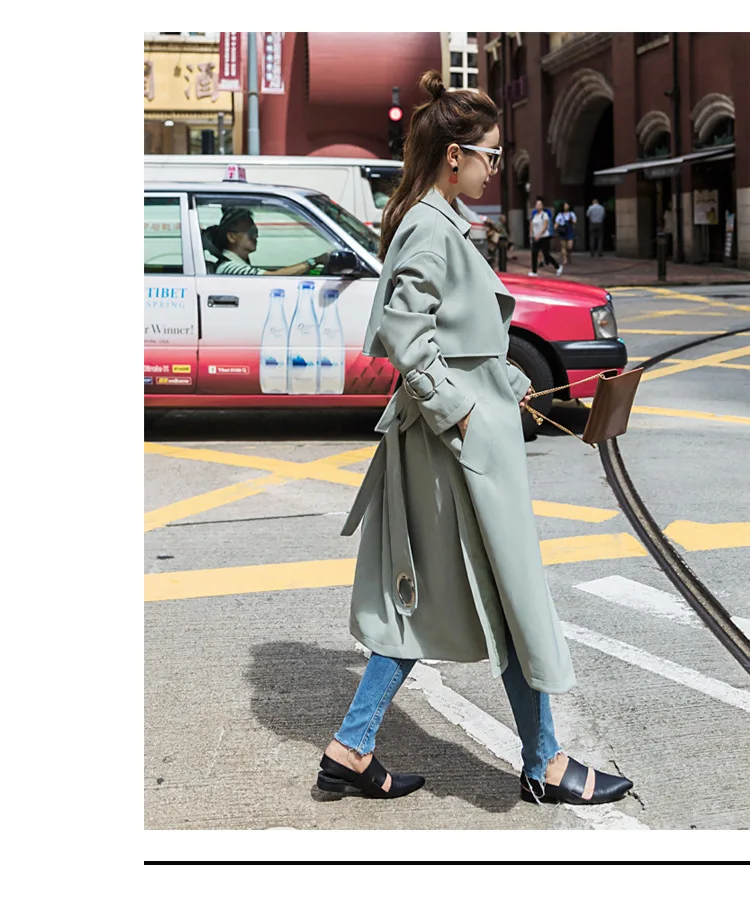 Тренч с длинным рукавом в Корейском стиле Женский Осенний оверсайз на шнурках L857