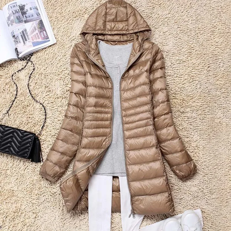 

S-7XL Plus Size 90% White Duck Feather Coat Long Winter Jacket Women Ultra Light Down Parka Solid 2020 Warm Outerwear Okd440