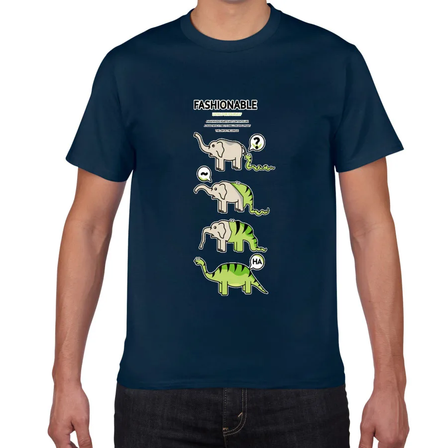 Snake Eating Elephant: Evolution to Dinosaur - Funny Graphic Novelty T-Shirt for Men, 100% Cotton Streetwear image 2
