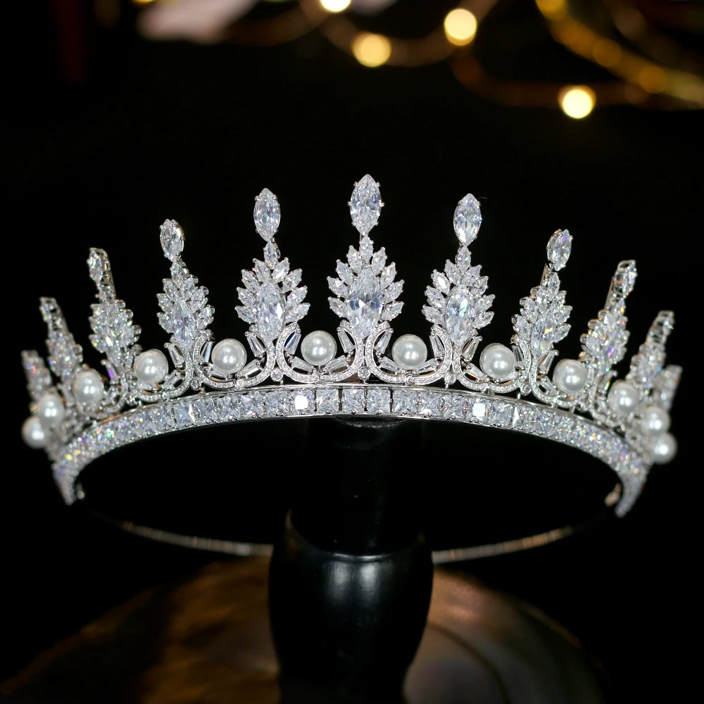 Brillante princesa простая тиара corona cristal perla accesorios para el cabello de la boda plata banda sombre|Украшения для