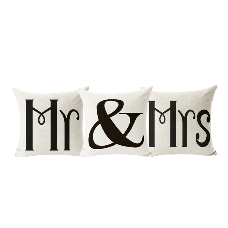Льняная хлопковая наволочка для домашнего декора подушки Mr and Mrs Valentine с