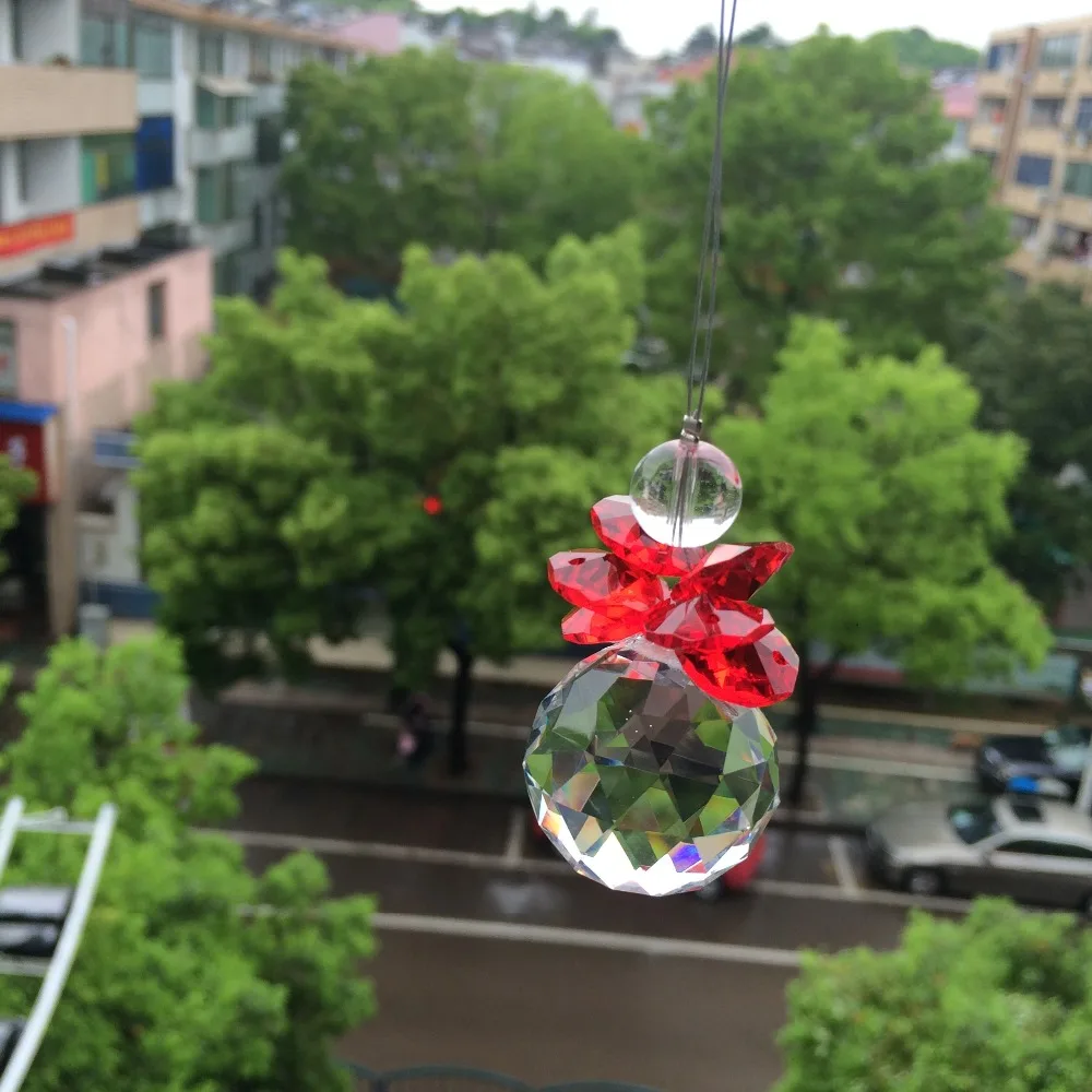 Красивый кристалл K9 Diy Suncatcher W граненый шар + красный Подвеска из стеклянных бусин