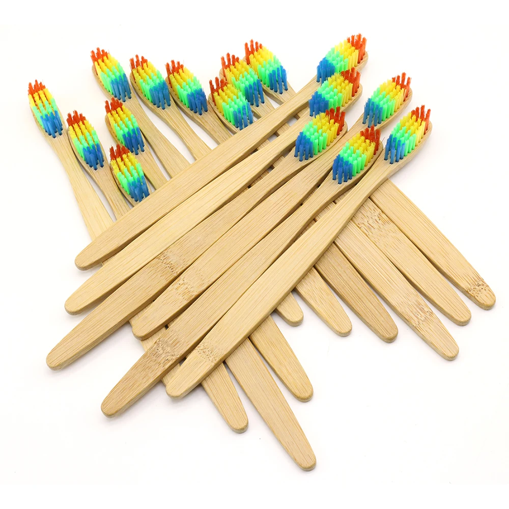 DR.PERFECT 100 Pcs Colorful Head  Bamboo Toothbrush Wholesale Eco friendly  Wooden Bamboo Toothbrush Oral Care Soft Bristle