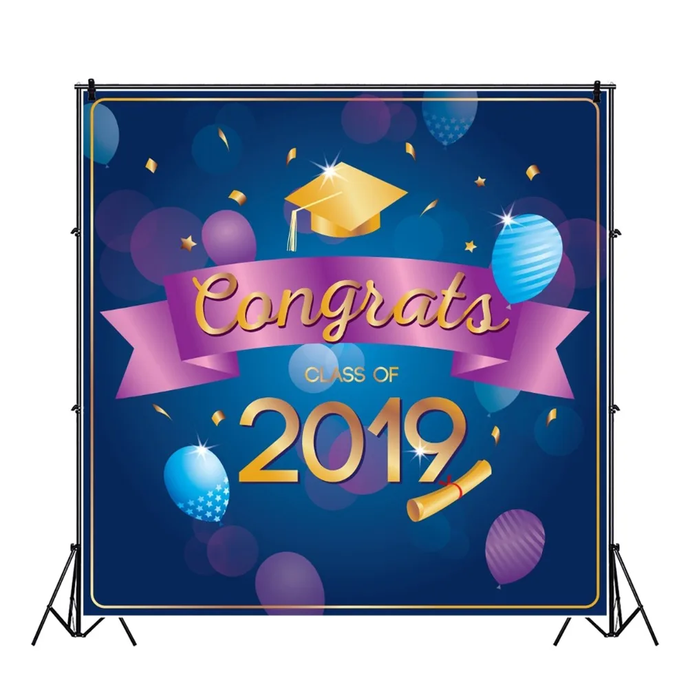 Laeacco Baby Cartoon Balloons Congrats Class Of 2019 Bachelor Cap Party Portrait Photo Backdrops Photography Backgrounds | Электроника
