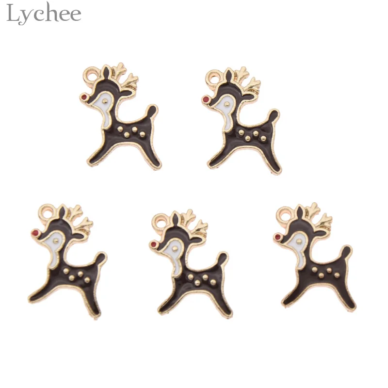Lychee 5 шт. Модные сплав олень эмалевые Подвески Kawaii в форме животных разноцветные шармы DIY Подвеска ручной работы для изготовления ювелирных изделий