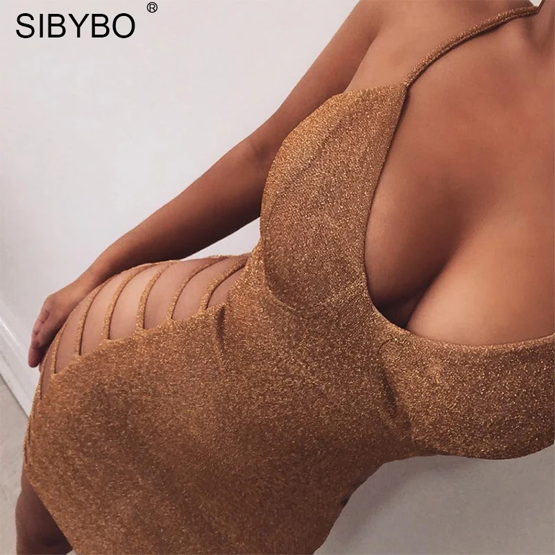 Sibybo, сексуальное мини-платье на тонких бретельках, с v-образным вырезом, без рукавов, с открытой спиной, летнее женское вечернее платье, золотое, Пляжное, Повседневное платье