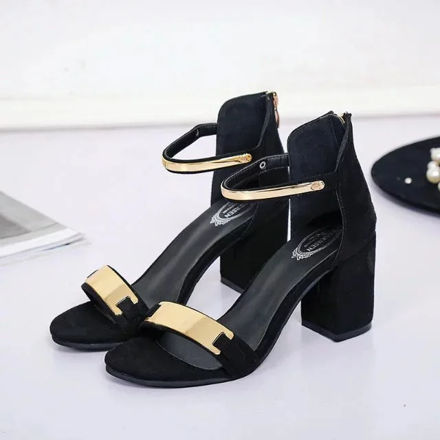 Сандалии женские на квадратном каблуке Босоножки с открытым носком ремешок